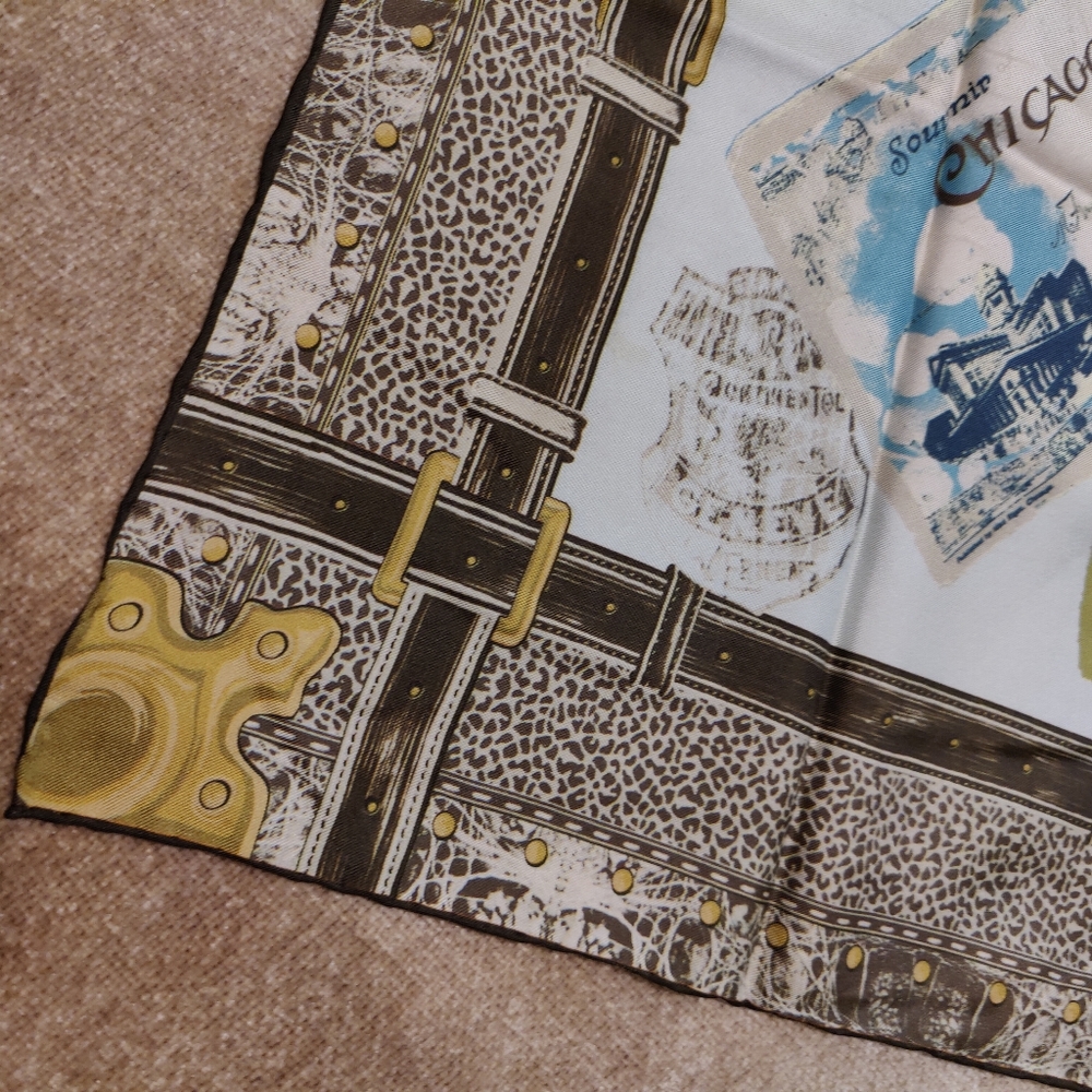 Vintage Talbot's Travel Postcards Luggage Themed Print Silk Scarf, 17" X 66" - Picture 5 of 8
